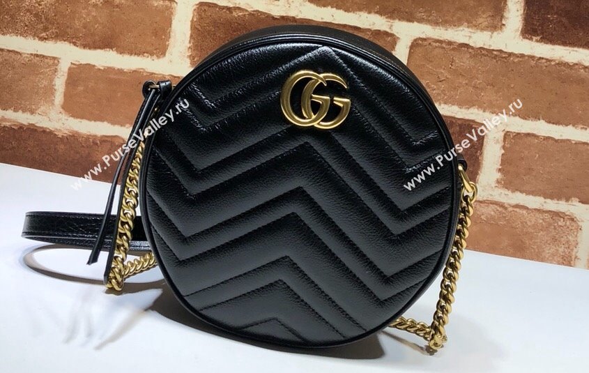 Gucci GG Marmont Mini Round Shoulder Bag 550154 Leather Black (dlh-24012622)