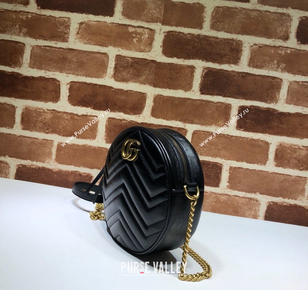 Gucci GG Marmont Mini Round Shoulder Bag 550154 Leather Black (dlh-24012622)