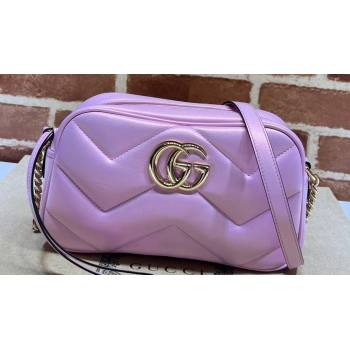 Gucci GG Marmont Small shoulder Camera Bag 447632 iridescent quilted chevron leather Pink (dlh-24012641)