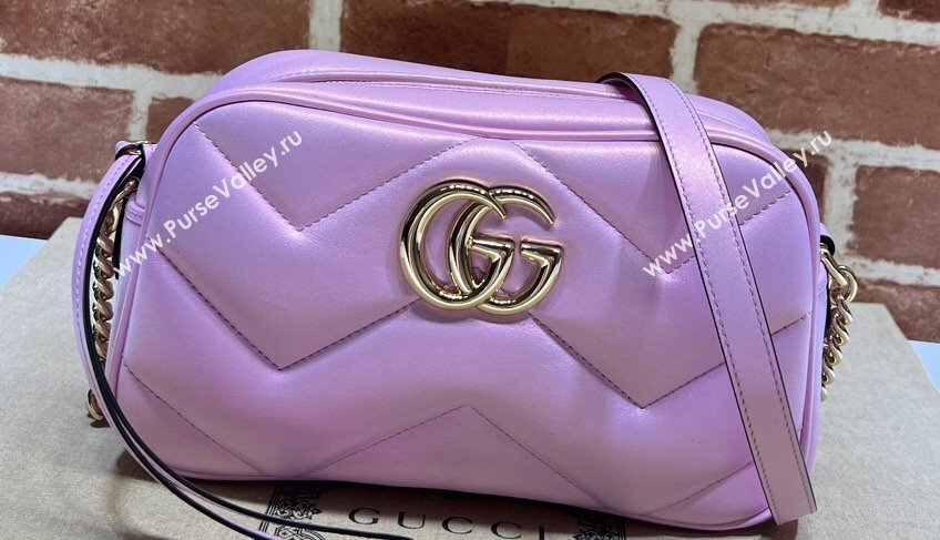 Gucci GG Marmont Small shoulder Camera Bag 447632 iridescent quilted chevron leather Pink (dlh-24012641)