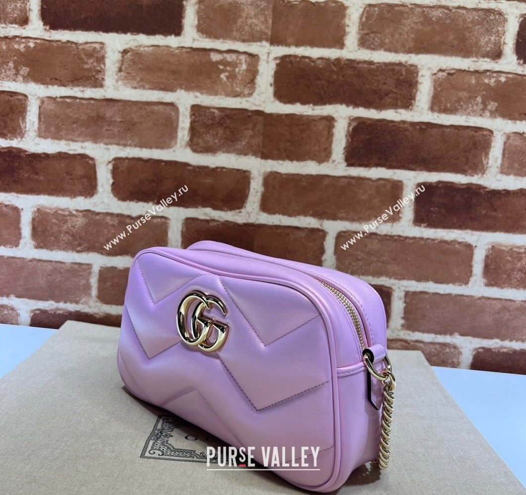 Gucci GG Marmont Small shoulder Camera Bag 447632 iridescent quilted chevron leather Pink (dlh-24012641)