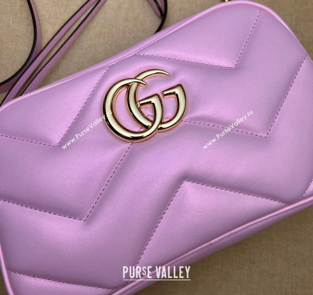 Gucci GG Marmont Small shoulder Camera Bag 447632 iridescent quilted chevron leather Pink (dlh-24012641)