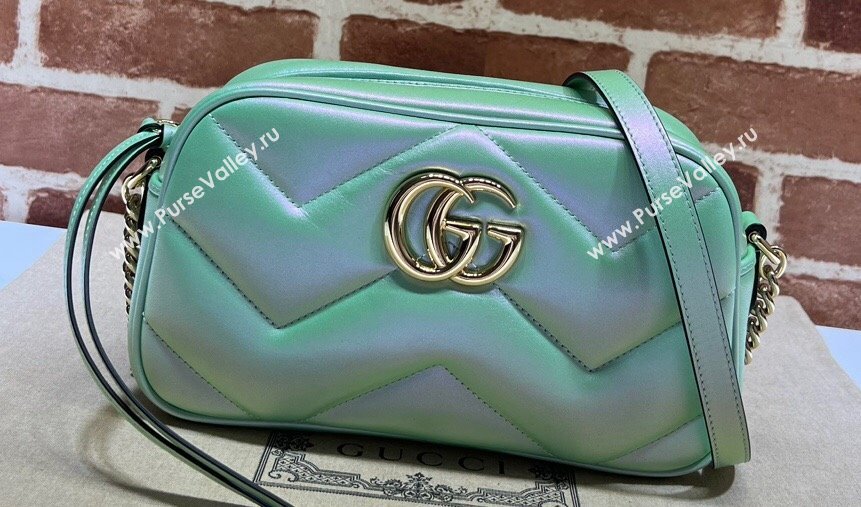 Gucci GG Marmont Small shoulder Camera Bag 447632 iridescent quilted chevron leather Green (dlh-24012642)