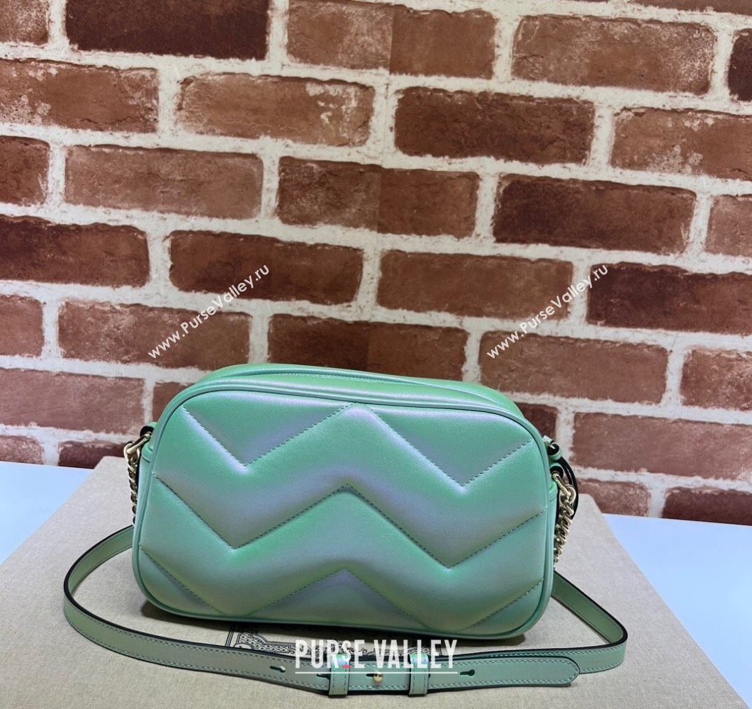 Gucci GG Marmont Small shoulder Camera Bag 447632 iridescent quilted chevron leather Green (dlh-24012642)