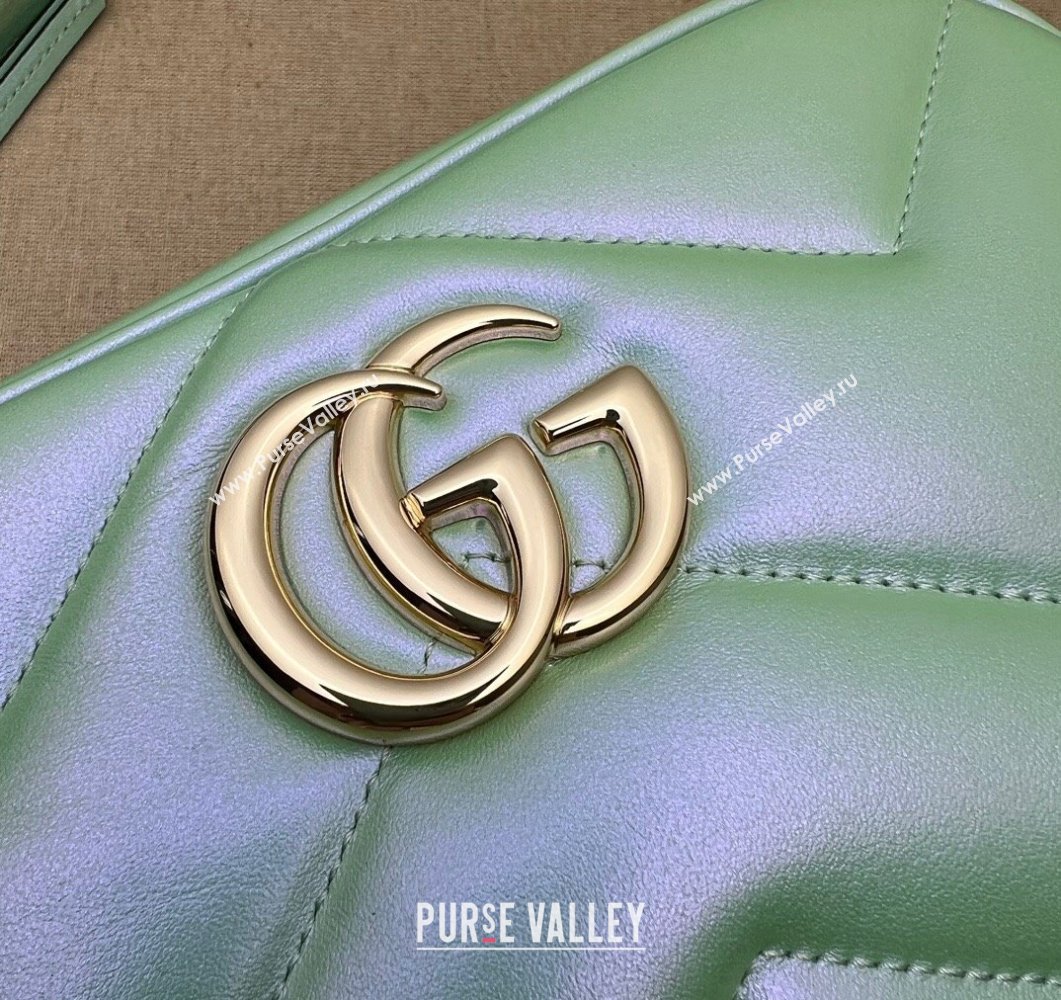 Gucci GG Marmont Small shoulder Camera Bag 447632 iridescent quilted chevron leather Green (dlh-24012642)