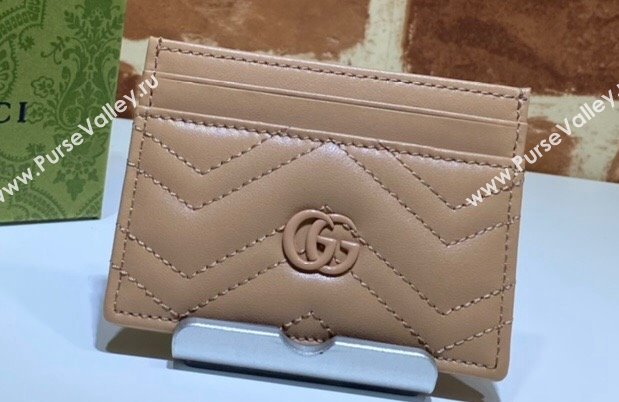 Gucci GG Marmont matelassé card case 443127 in Nude palladium hardware (dlh-24012920)