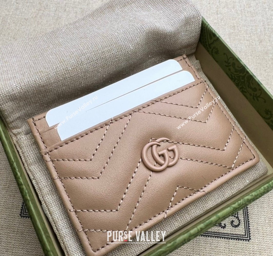 Gucci GG Marmont matelassé card case 443127 in Nude palladium hardware (dlh-24012920)