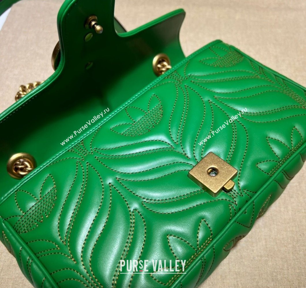 Gucci x Adidas GG Marmont Small shoulder bag 443497 Leather Green (dlh-24012611)