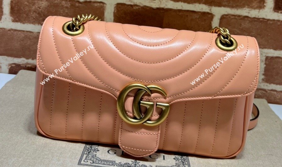 Gucci GG Marmont Small shoulder bag 443497 Leather Peach (dlh-24012616)