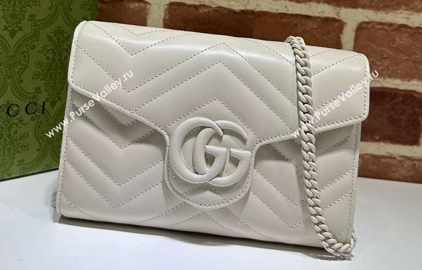 Gucci GG Marmont matelasse mini Bag 474575 leather White with Brass hardware (dlh-24012606)