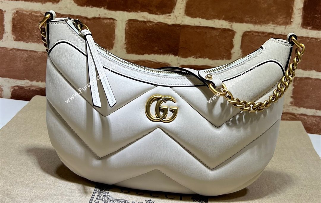 Gucci GG Marmont Small shoulder bag 777263 chevron leather White (dlh-24012645)