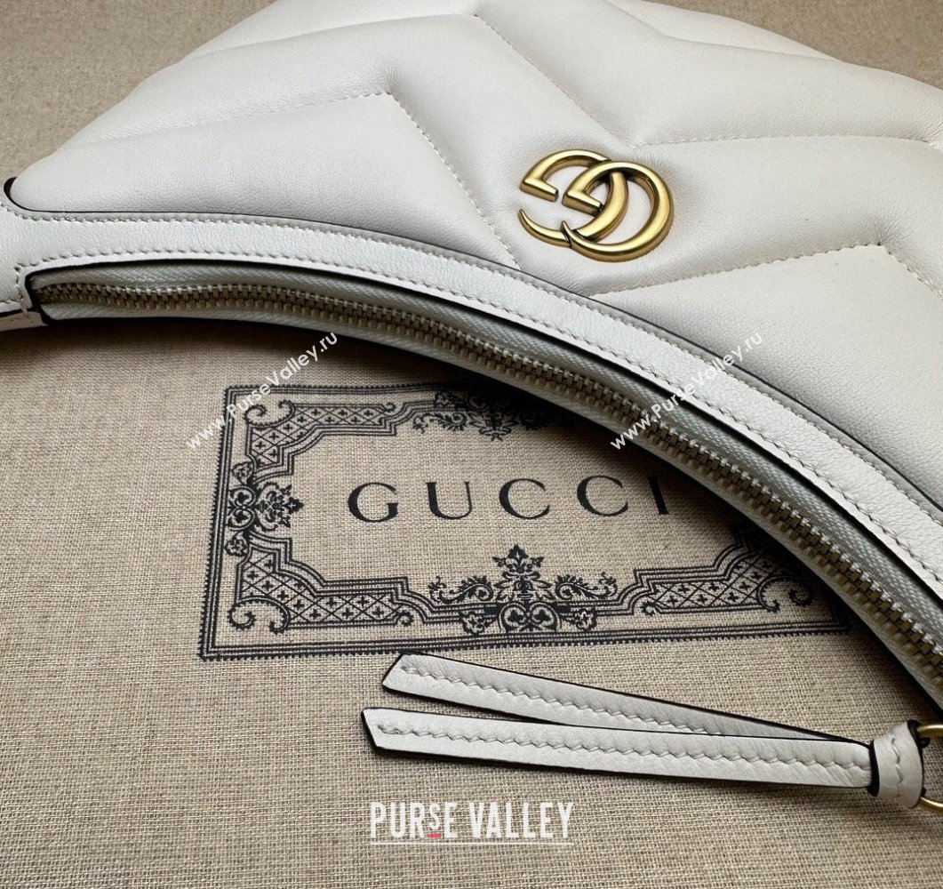 Gucci GG Marmont Small shoulder bag 777263 chevron leather White (dlh-24012645)