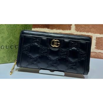 Gucci GG Matelassé zip-around wallet 723784 in Black leather (dlh-24012921)