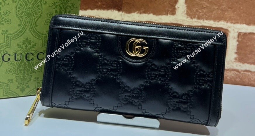 Gucci GG Matelassé zip-around wallet 723784 in Black leather (dlh-24012921)