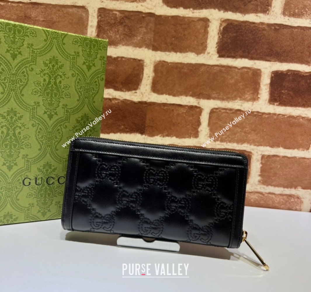 Gucci GG Matelassé zip-around wallet 723784 in Black leather (dlh-24012921)