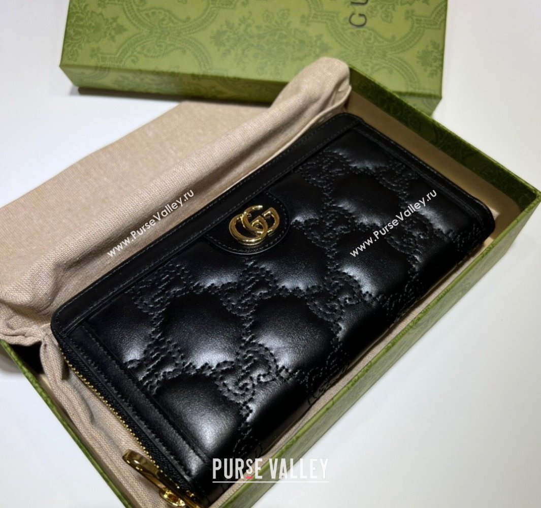 Gucci GG Matelassé zip-around wallet 723784 in Black leather (dlh-24012921)