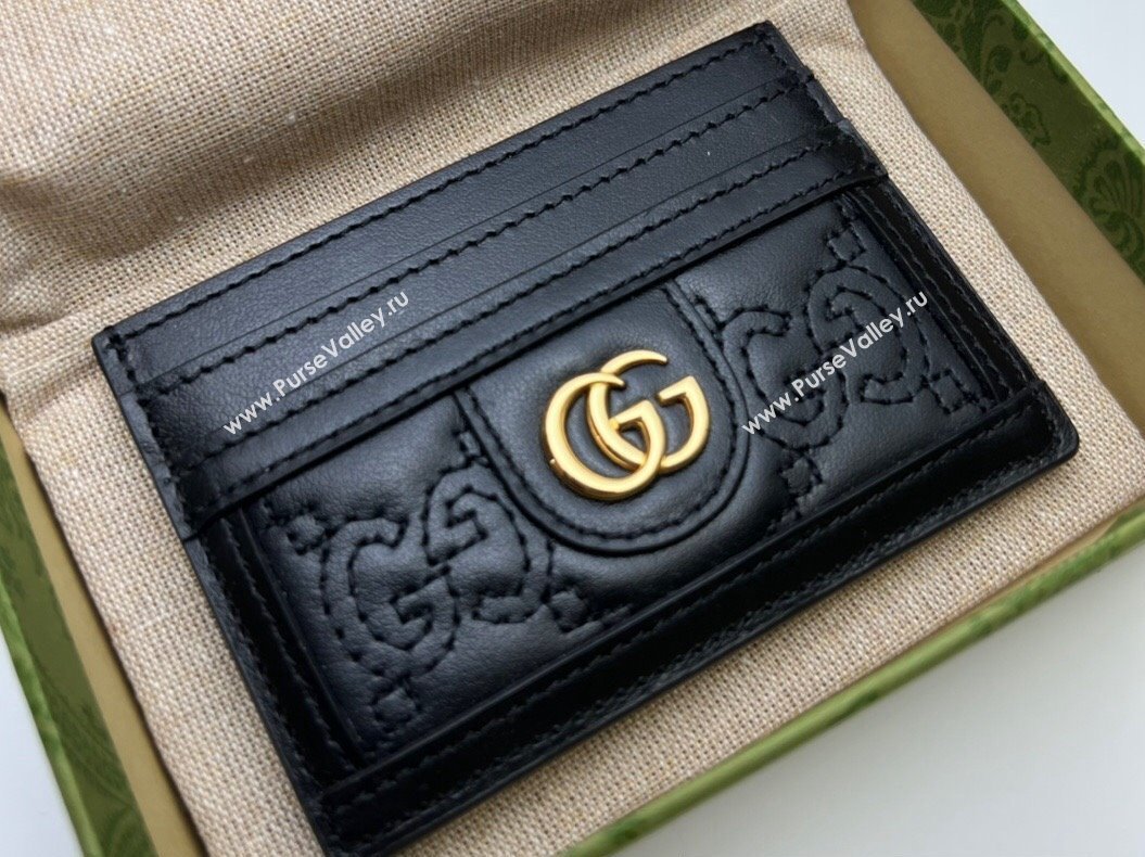 Gucci GG Matelassé card case 723790 in Black leather (dlh-24012924)