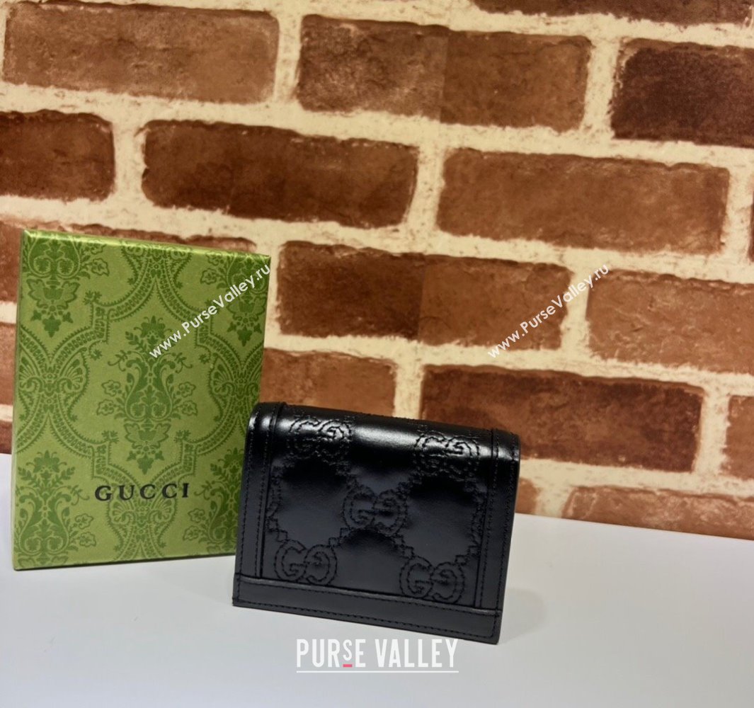 Gucci GG Matelassé card case Wallet 723786 in Black leather (dlh-24012928)