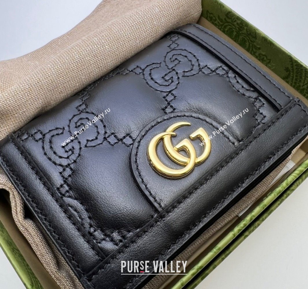 Gucci GG Matelassé card case Wallet 723786 in Black leather (dlh-24012928)