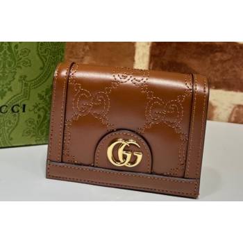 Gucci GG Matelassé card case Wallet 723786 in Brown leather (dlh-24012929)