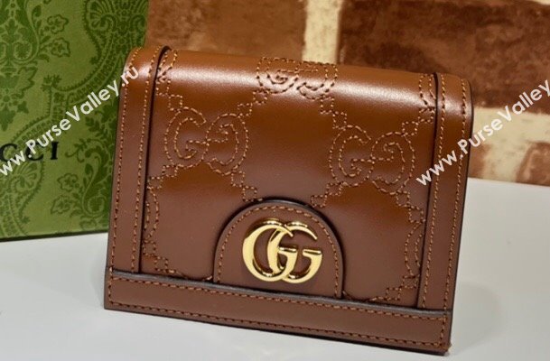 Gucci GG Matelassé card case Wallet 723786 in Brown leather (dlh-24012929)