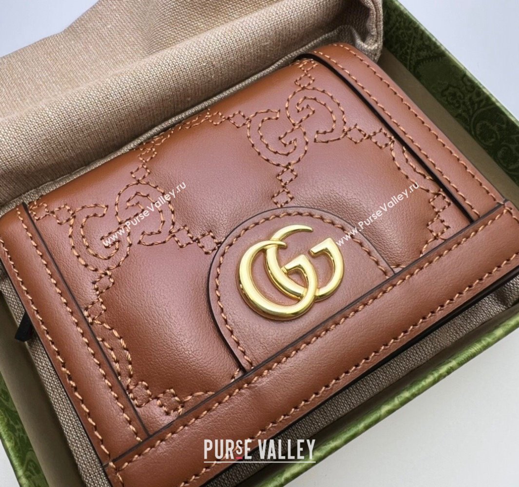 Gucci GG Matelassé card case Wallet 723786 in Brown leather (dlh-24012929)