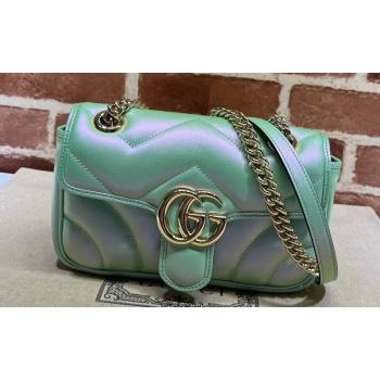 Gucci GG Marmont mini shoulder bag 446744 iridescent quilted chevron leather Green (dlh-24012635)
