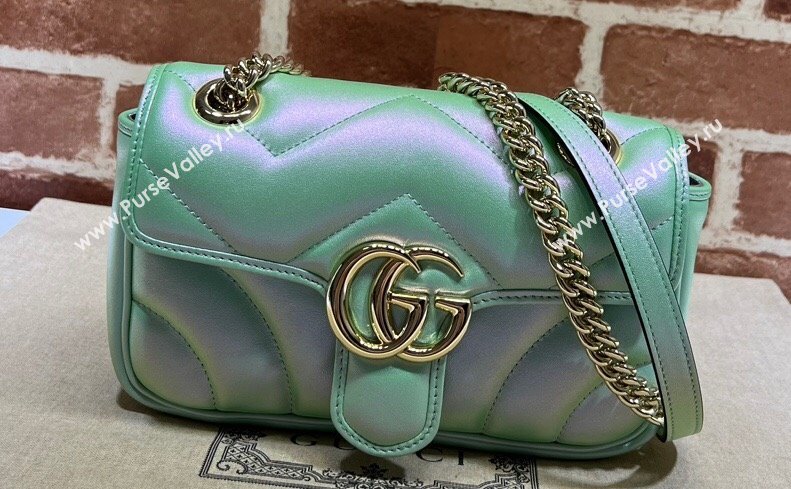 Gucci GG Marmont mini shoulder bag 446744 iridescent quilted chevron leather Green (dlh-24012635)