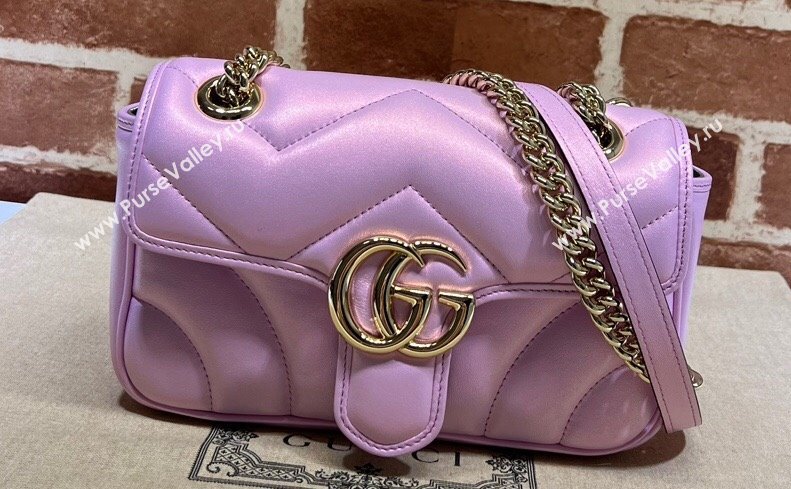 Gucci GG Marmont mini shoulder bag 446744 iridescent quilted chevron leather Pink (dlh-24012634)