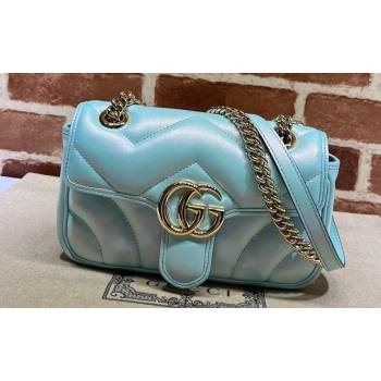 Gucci GG Marmont mini shoulder bag 446744 iridescent quilted chevron leather Blue (dlh-24012636)