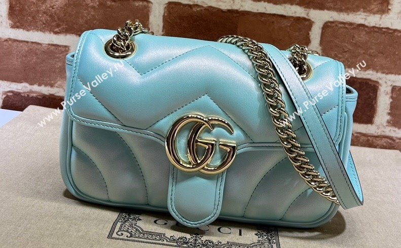 Gucci GG Marmont mini shoulder bag 446744 iridescent quilted chevron leather Blue (dlh-24012636)