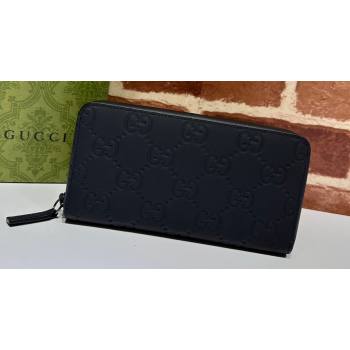 Gucci GG rubber-effect zip around wallet 771421 in Black leather (dlh-24012940)