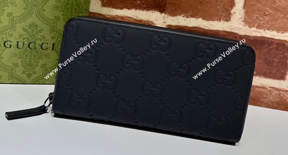 Gucci GG rubber-effect zip around wallet 771421 in Black leather (dlh-24012940)