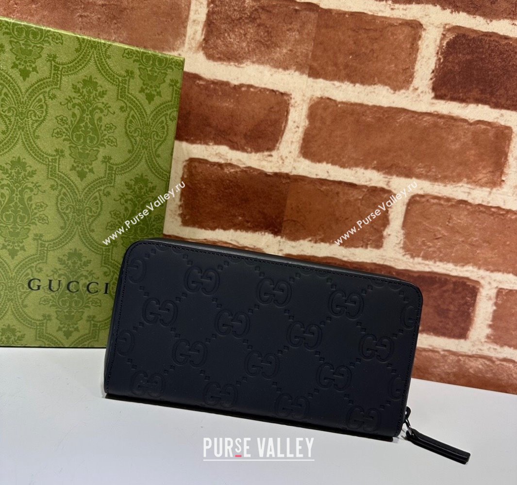 Gucci GG rubber-effect zip around wallet 771421 in Black leather (dlh-24012940)