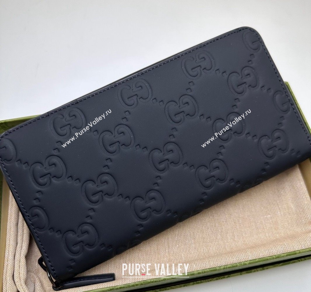 Gucci GG rubber-effect zip around wallet 771421 in Black leather (dlh-24012940)