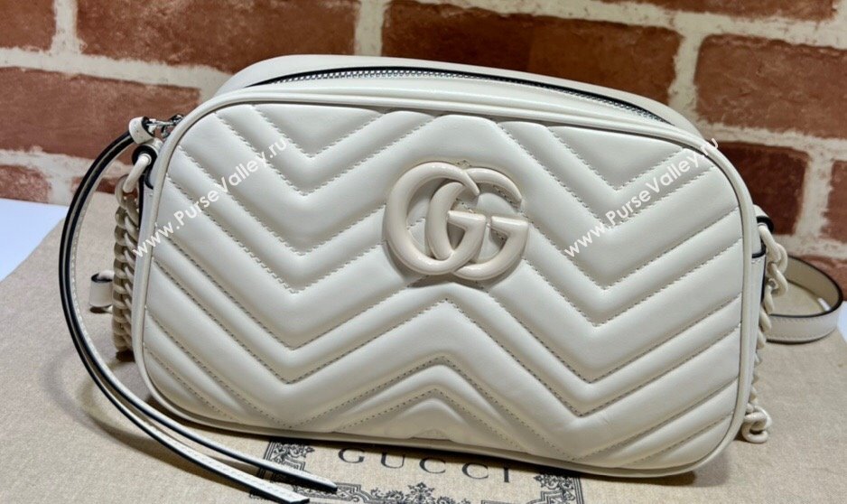 Gucci GG Marmont Small shoulder Camera Bag 447632 leather White with Brass hardware (dlh-24012613)