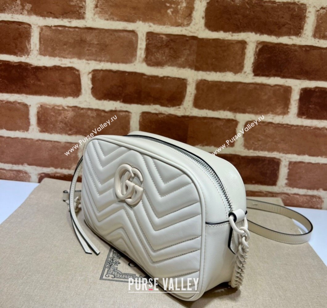 Gucci GG Marmont Small shoulder Camera Bag 447632 leather White with Brass hardware (dlh-24012613)