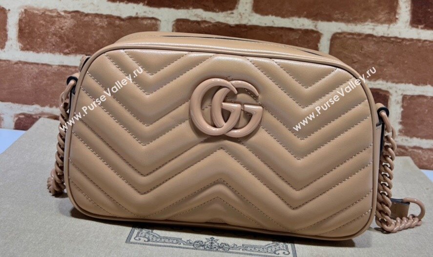 Gucci GG Marmont Small shoulder Camera Bag 447632 leather Nude with Brass hardware (dlh-24012614)