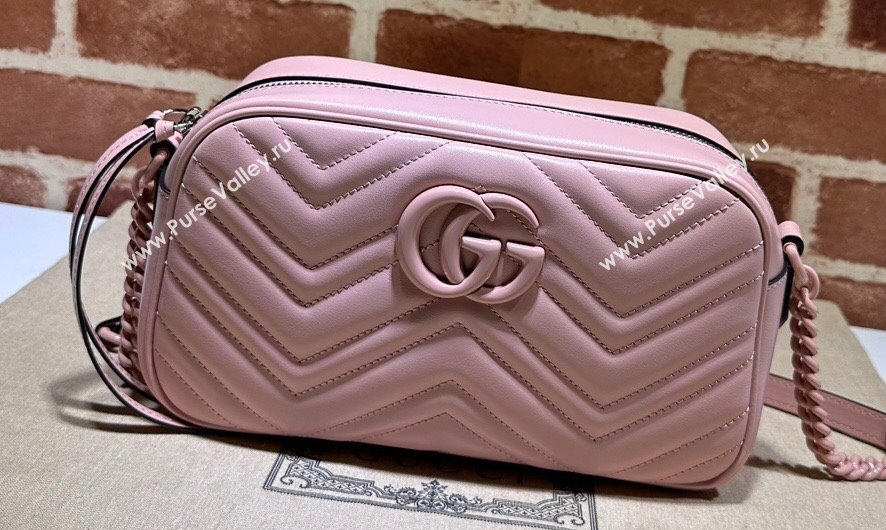 Gucci GG Marmont Small shoulder Camera Bag 447632 leather Pink with Brass hardware (dlh-24012615)