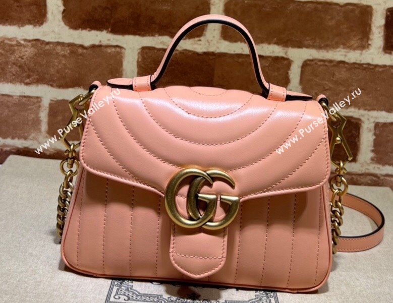 Gucci GG Marmont Mini Top Handle Bag 547260 Leather Peach (dlh-24012618)