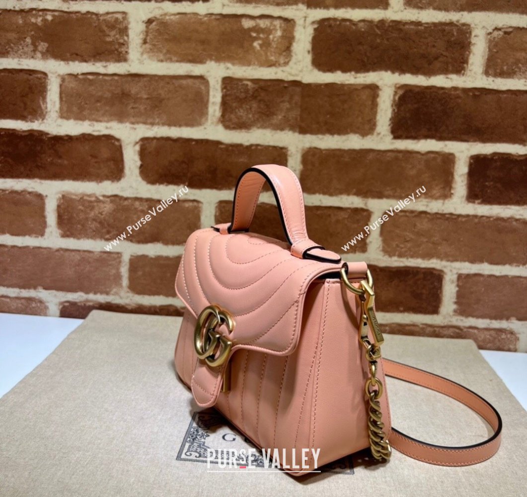 Gucci GG Marmont Mini Top Handle Bag 547260 Leather Peach (dlh-24012618)