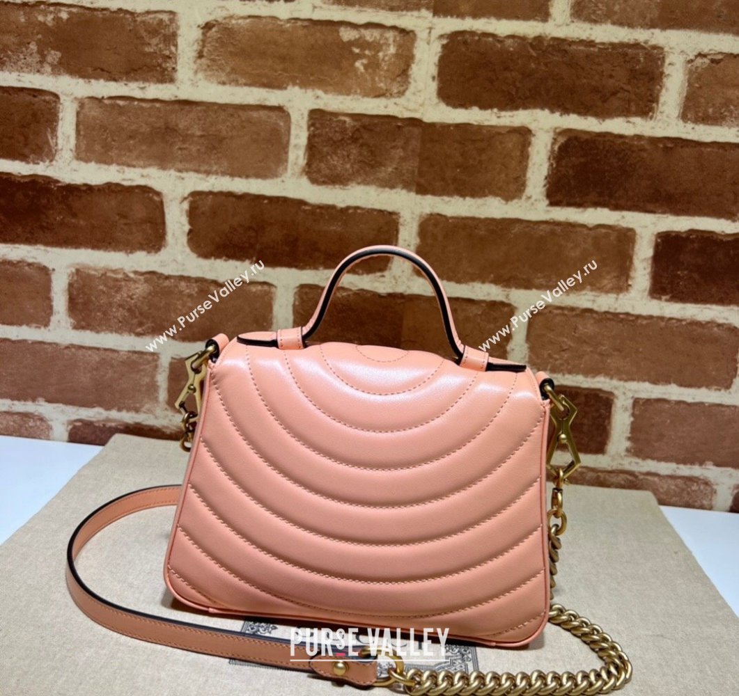 Gucci GG Marmont Mini Top Handle Bag 547260 Leather Peach (dlh-24012618)