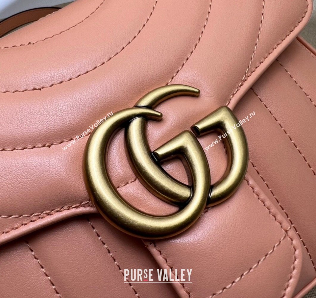 Gucci GG Marmont Mini Top Handle Bag 547260 Leather Peach (dlh-24012618)