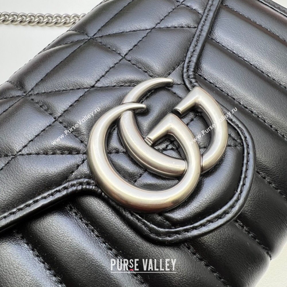 Gucci GG Marmont matelasse mini Bag 474575 leather Black with Antique silver-toned hardware (dlh-24012601)