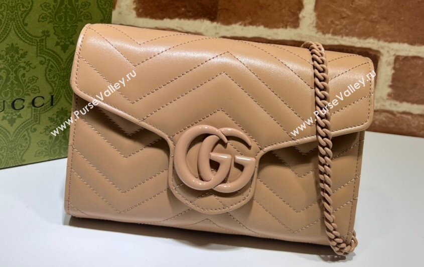 Gucci GG Marmont matelasse mini Bag 474575 leather Nude with Brass hardware (dlh-24012607)