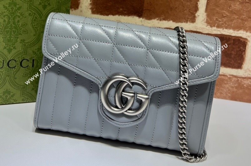 Gucci GG Marmont matelasse mini Bag 474575 leather Gray with Antique silver-toned hardware (dlh-24012604)