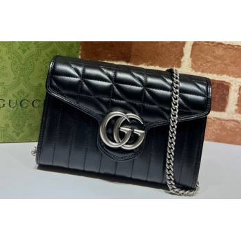 Gucci GG Marmont matelasse mini Bag 474575 leather Black with Antique silver-toned hardware (dlh-24012601)