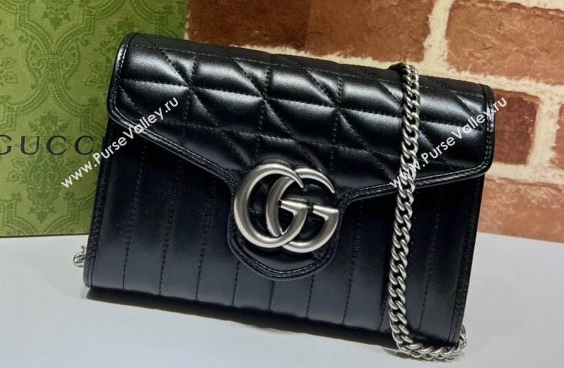 Gucci GG Marmont matelasse mini Bag 474575 leather Black with Antique silver-toned hardware (dlh-24012601)