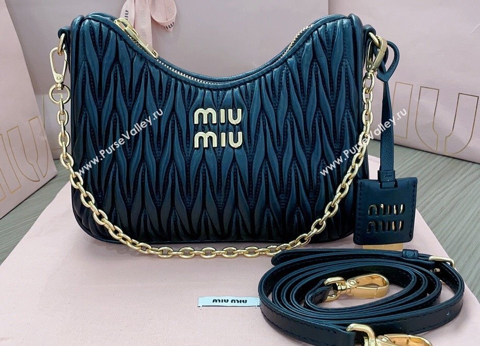 Miu Miu Matelassé nappa leather shoulder bag with Chain 5BH211 Black (jindong-24013013)