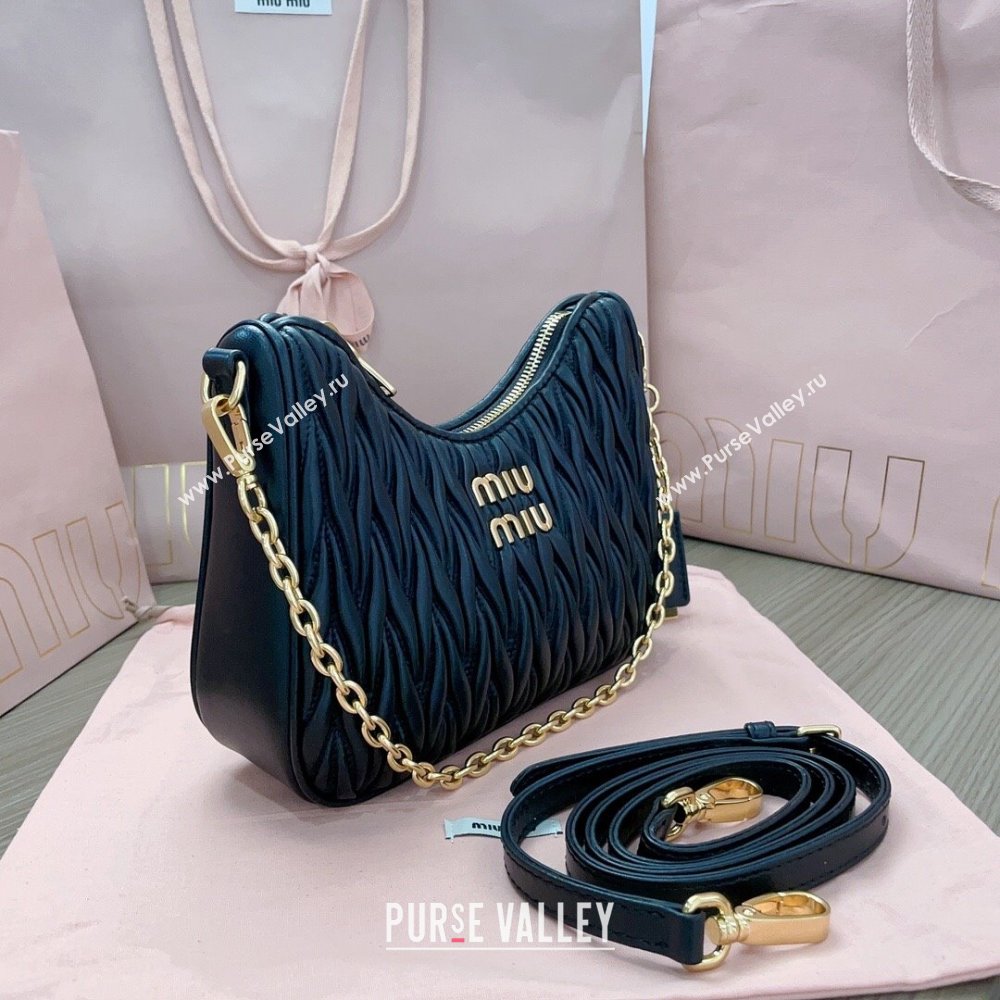 Miu Miu Matelassé nappa leather shoulder bag with Chain 5BH211 Black (jindong-24013013)